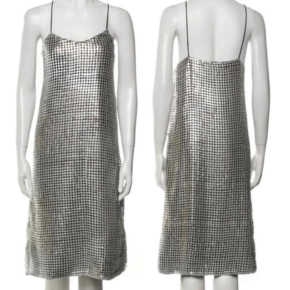 DODO BAR OR Etta Silver Metallic Sequin Spaghetti Strap Midi Slip Dress small - Picture 7 of 13